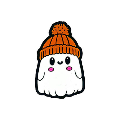 Silicone Focal Beads Baby Ghost Wearing Orange Hat Halloween