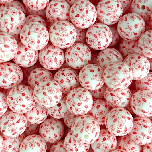 50pcs 15mm Love Rabbit Print Silicone Beads Printed Design