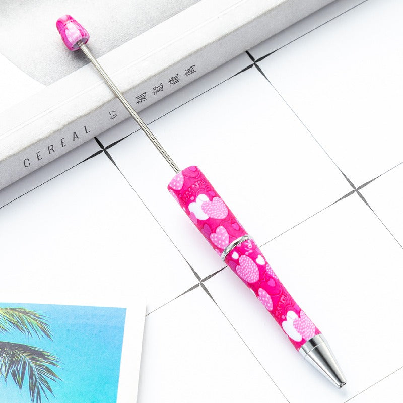 Valentine's Day Heart Print Beadable Ballpoint Pens 14.4cm DIY 20