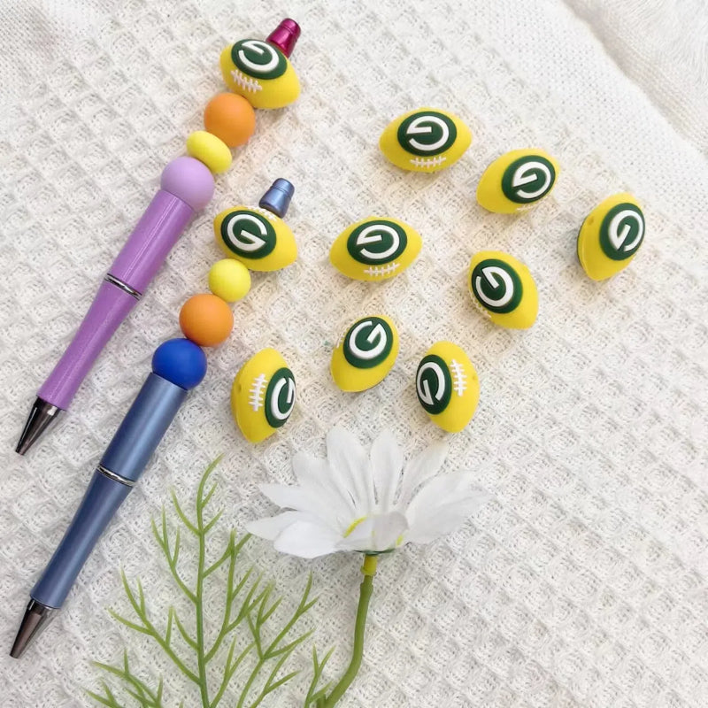 20Pcs Silicone 3D Focal Beads Yellow Rugby Ball Front Facing