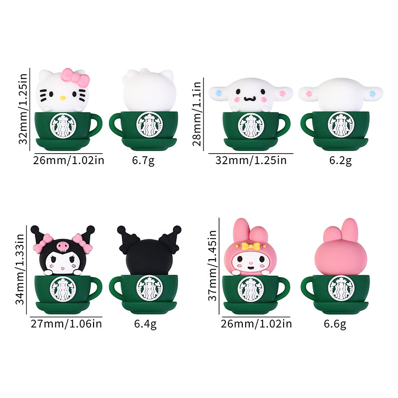 20Pcs Silicone 3D Focal Beads Coffee Cup with Cartoon Animal Faces 10