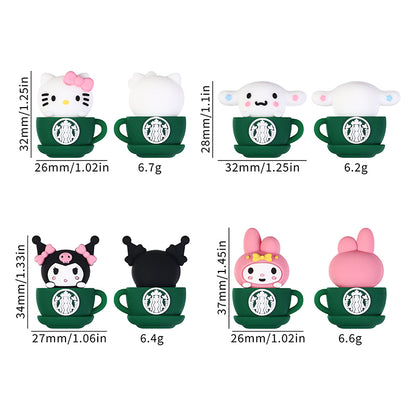 20Pcs Silicone 3D Focal Beads Coffee Cup with Cartoon Animal Faces 10