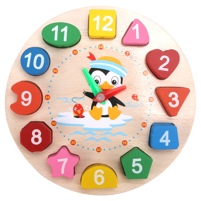 Wooden Penguin Digital Clock Early Education Building Blocks Toy 5