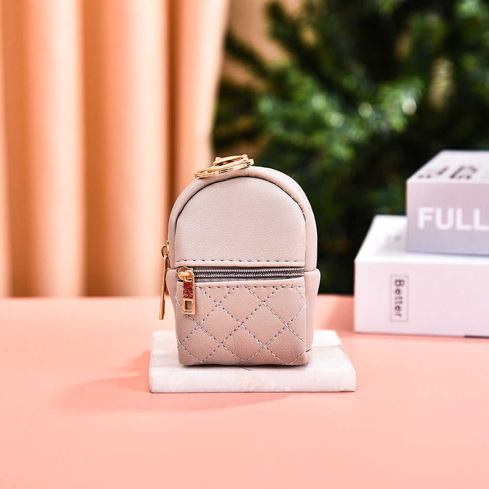 Mini Simple PU Leather Keychain Coin Purse Small Backpack Charm 6