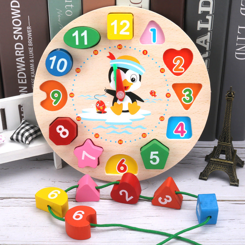 Wooden Penguin Digital Clock Early Education Building Blocks Toy 2