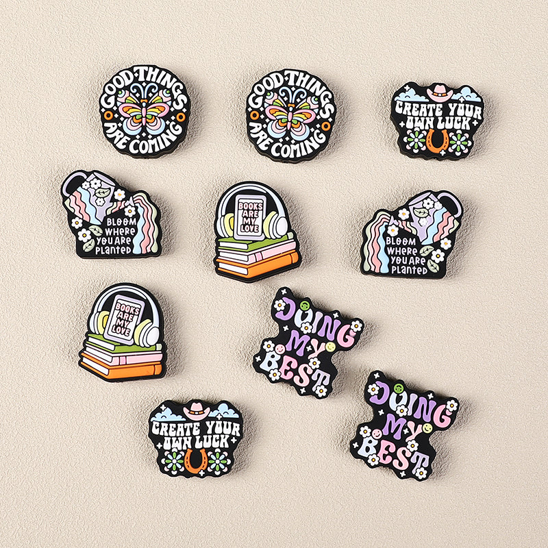 Silicone Focal Beads Retro Inspirational Letters with Colorful Text and Icons 3