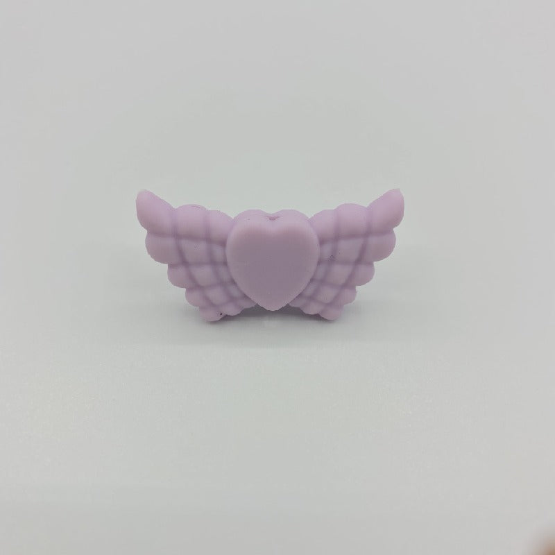 20pcs Silicone Focal Beads Wing Shape with Heart Center 15