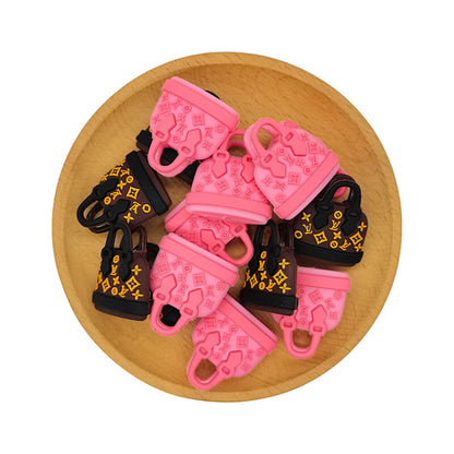 Silicone 3D Focal Beads Coffee Purse with Printed Logo Pattern 6