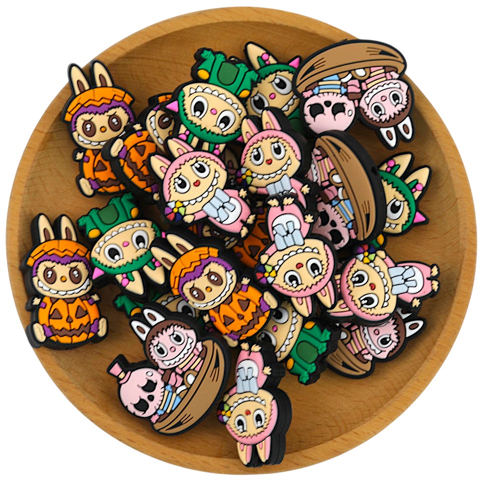 20Pcs Silicone Focal Beads Cute Cartoon Character Family Sitting Pose 6