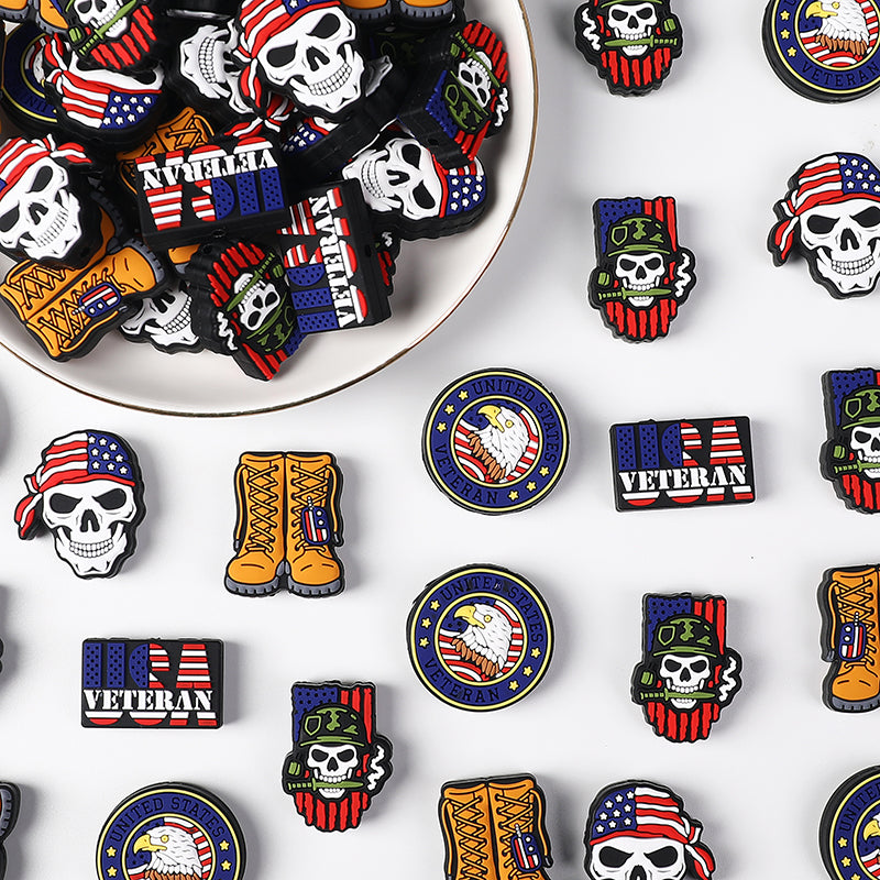20Pcs Silicone Focal Beads USA Veterans Series Military Symbols Emblem Design