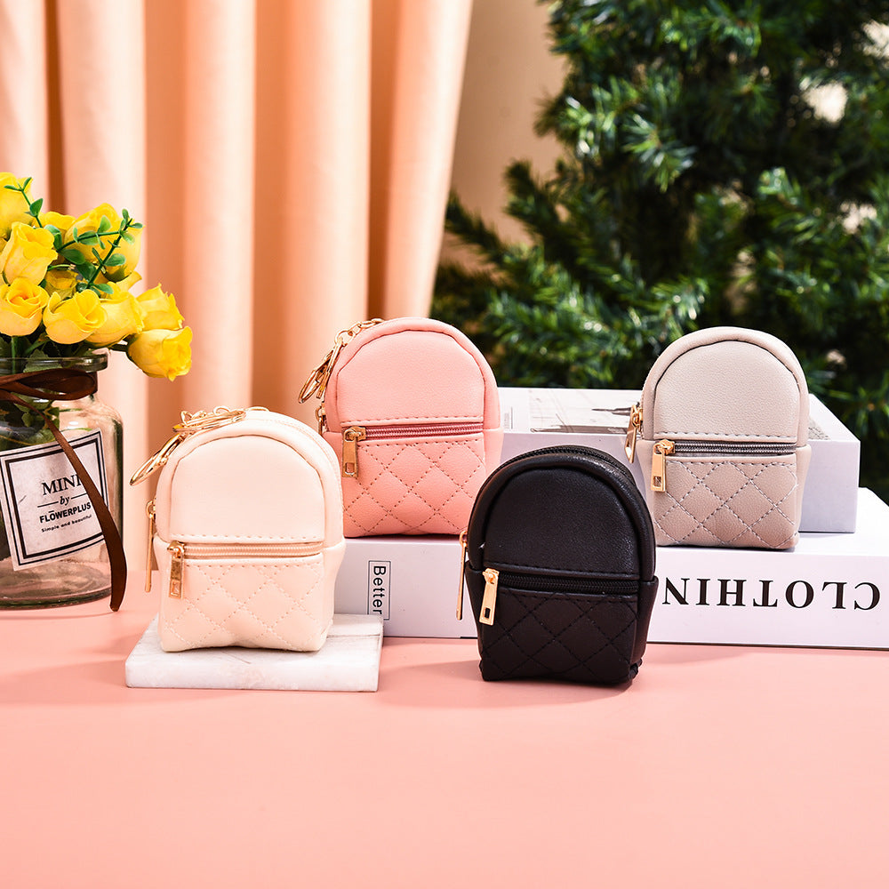 Mini Simple PU Leather Keychain Coin Purse Small Backpack Charm