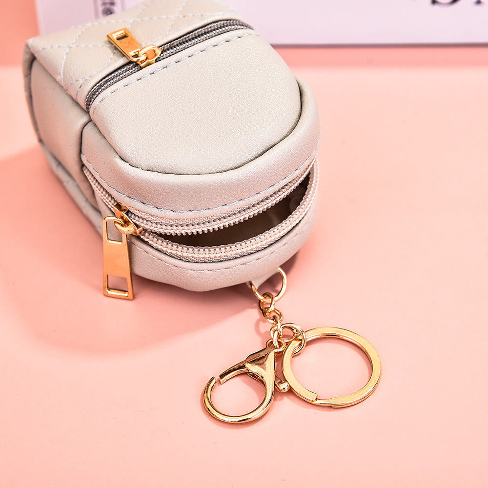 Mini Simple PU Leather Keychain Coin Purse Small Backpack Charm 4