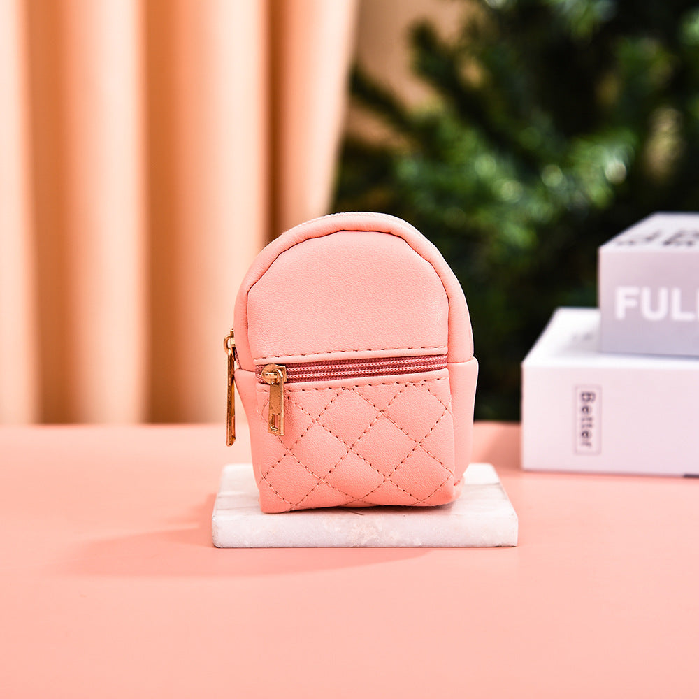 Mini Simple PU Leather Keychain Coin Purse Small Backpack Charm 8
