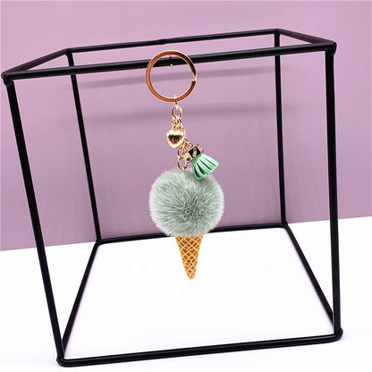 Ice Cream Pom Pom Silicone Bead Keychain with Tassel Charm 4