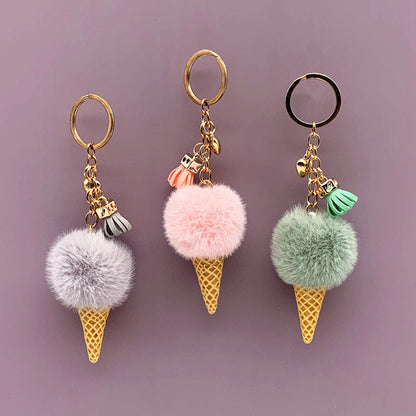 Ice Cream Pom Pom Silicone Bead Keychain with Tassel Charm 2