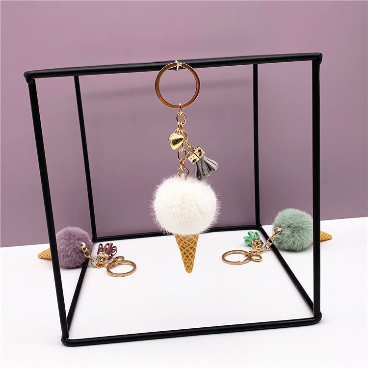 Ice Cream Pom Pom Silicone Bead Keychain with Tassel Charm 10