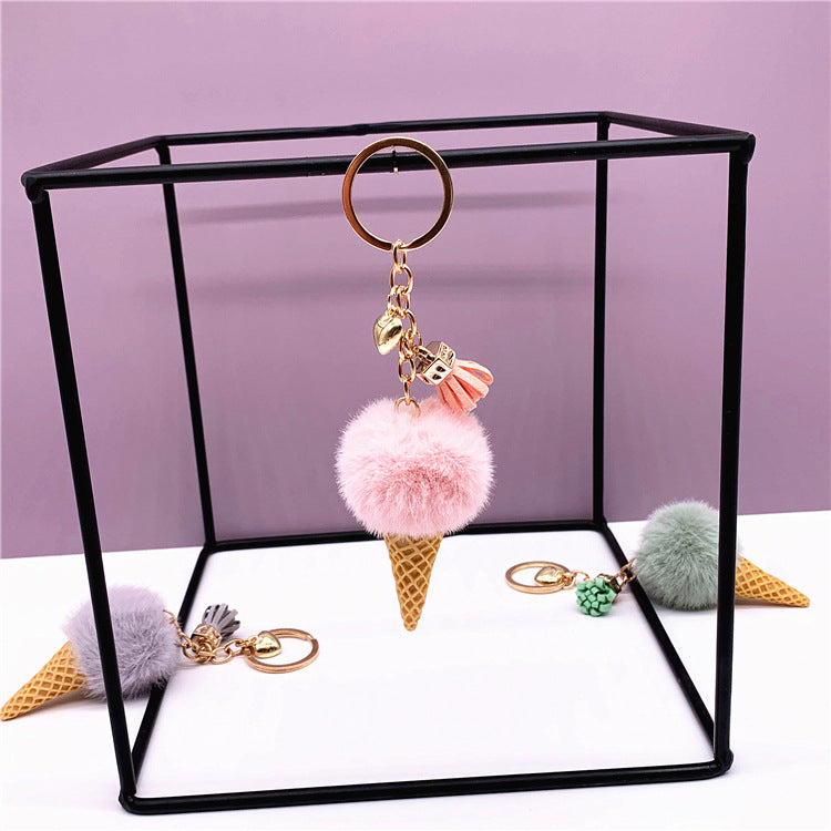 Ice Cream Pom Pom Silicone Bead Keychain with Tassel Charm 5