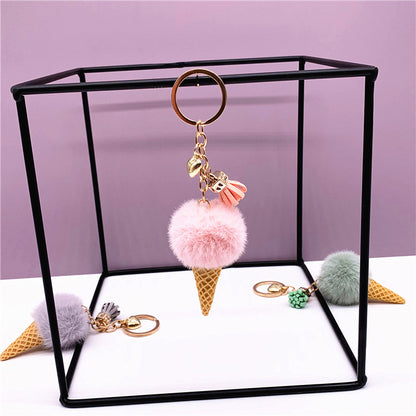 Ice Cream Pom Pom Silicone Bead Keychain with Tassel Charm 5