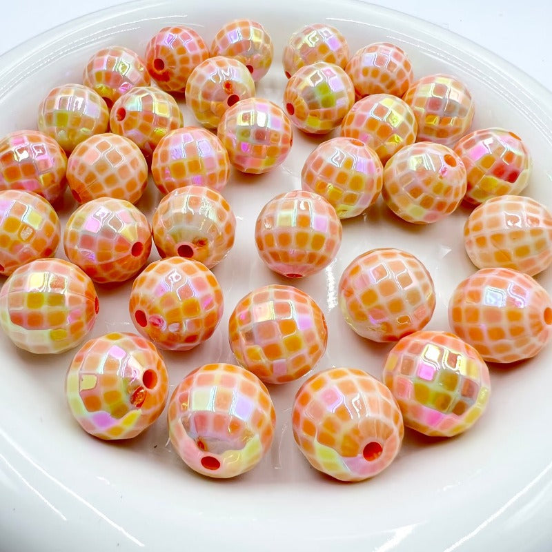 10pcs 16mm UV Finish Acrylic Plaid Round Beads DIY Bracelet Making 5