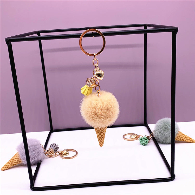 Ice Cream Pom Pom Silicone Bead Keychain with Tassel Charm 11