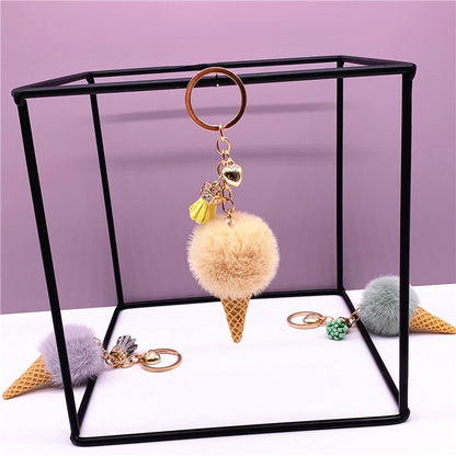 Ice Cream Pom Pom Silicone Bead Keychain with Tassel Charm 11