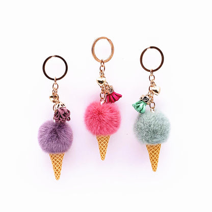 Ice Cream Pom Pom Silicone Bead Keychain with Tassel Charm