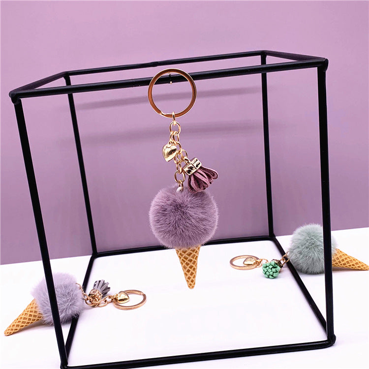 Ice Cream Pom Pom Silicone Bead Keychain with Tassel Charm 8