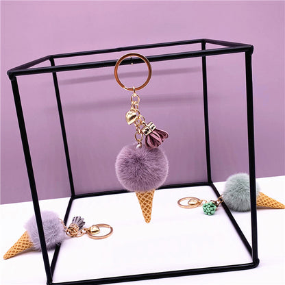Ice Cream Pom Pom Silicone Bead Keychain with Tassel Charm 8