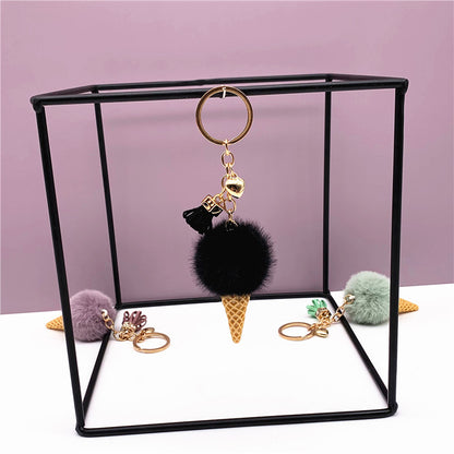 Ice Cream Pom Pom Silicone Bead Keychain with Tassel Charm 12