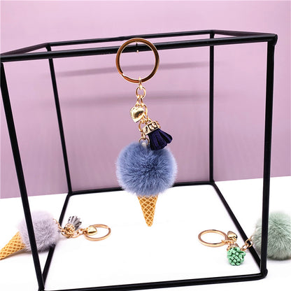 Ice Cream Pom Pom Silicone Bead Keychain with Tassel Charm 3
