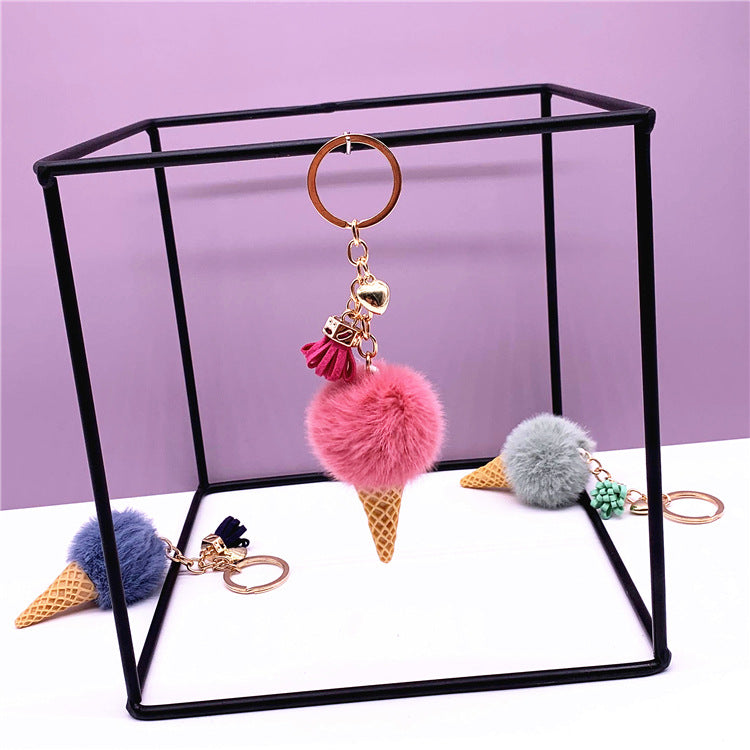 Ice Cream Pom Pom Silicone Bead Keychain with Tassel Charm 7