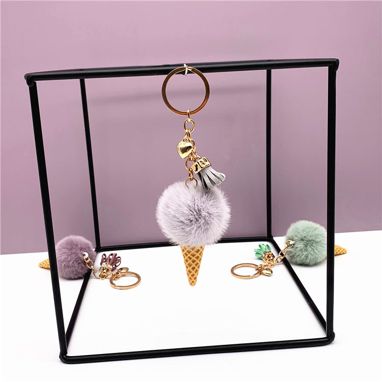 Ice Cream Pom Pom Silicone Bead Keychain with Tassel Charm 6