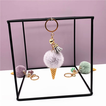 Ice Cream Pom Pom Silicone Bead Keychain with Tassel Charm 6
