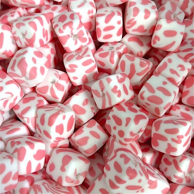 50pcs 13.5mm Printed Square Silicone Beads Variety Designs 16
