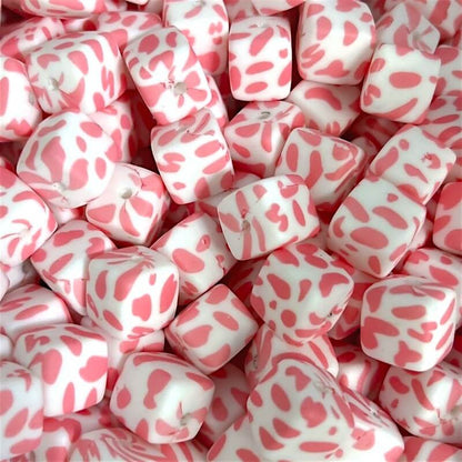 50pcs 13.5mm Printed Square Silicone Beads Variety Designs 16