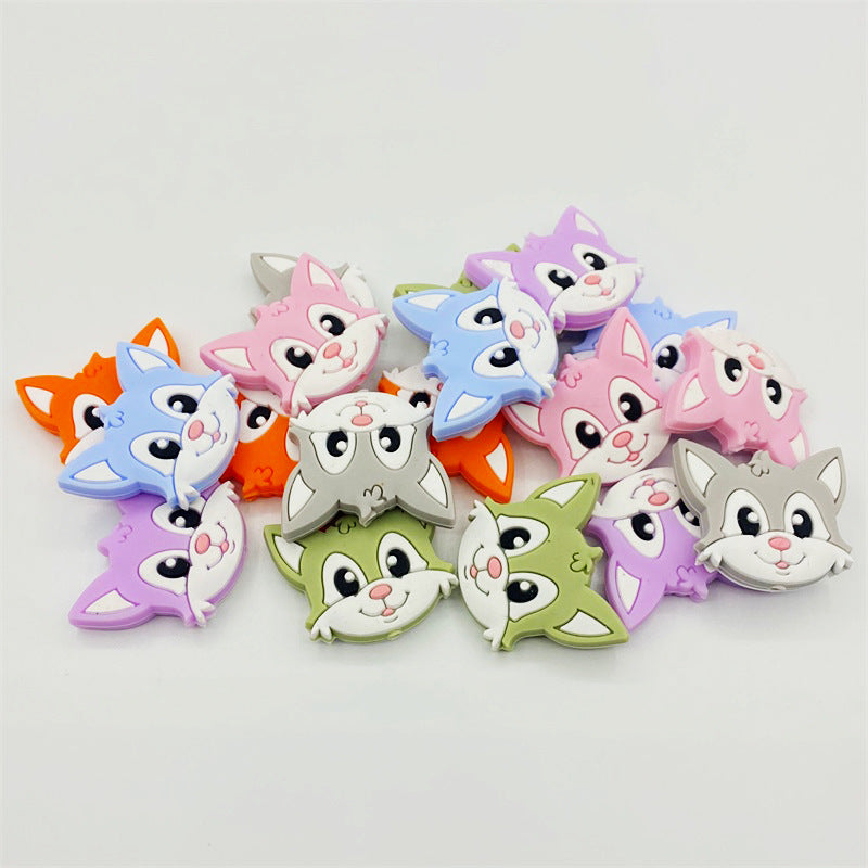 20pcs Silicone Focal Beads Cartoon Fox Face Variety Colors 3