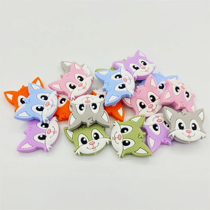 20pcs Silicone Focal Beads Cartoon Fox Face Variety Colors 3