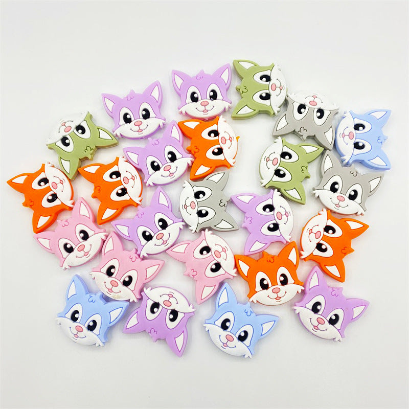20pcs Silicone Focal Beads Cartoon Fox Face Variety Colors 2