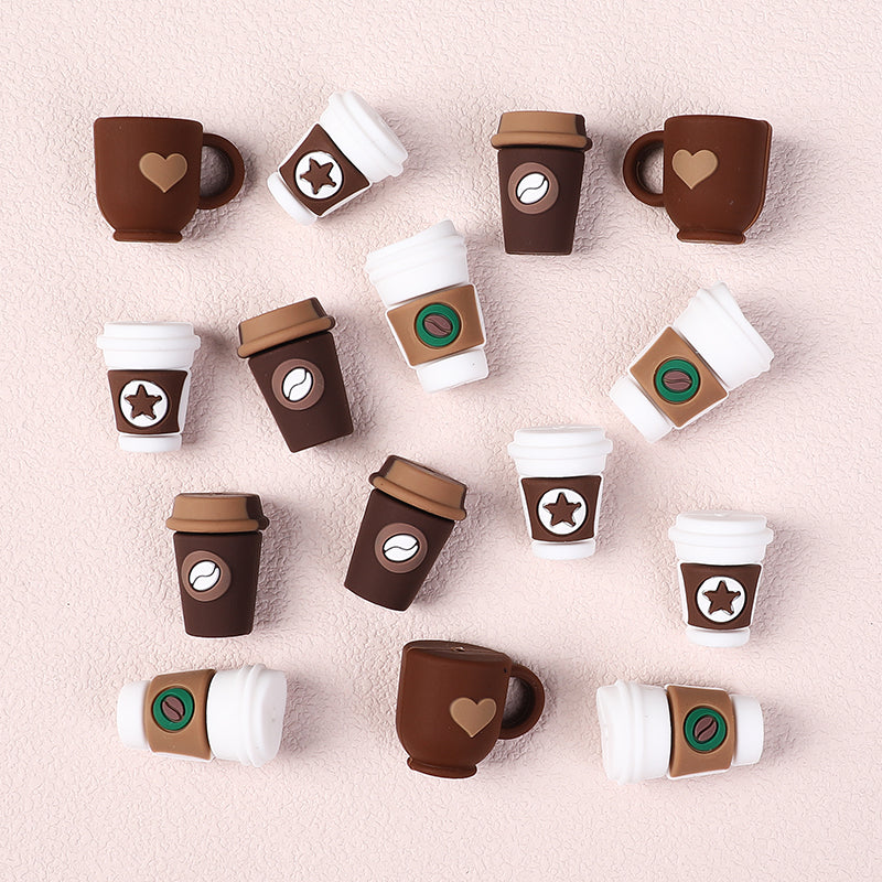 20Pcs Silicone 3D Focal Beads Coffee Cup Five Pointed Star Heart Designs 5
