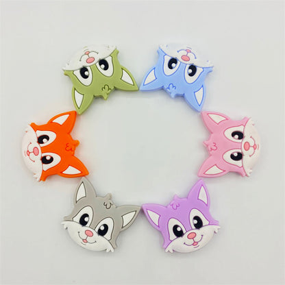 20pcs Silicone Focal Beads Cartoon Fox Face Variety Colors