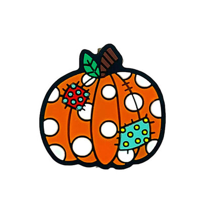 Silicone Focal Beads Pumpkin With Polka Dots Patch Detail
