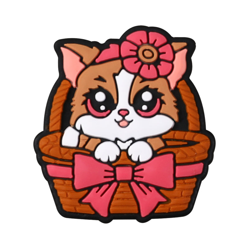 Silicone 3D Focal Beads Cartoon Basket Animals Sitting in Woven Basket 12