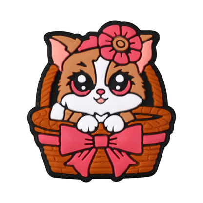Silicone 3D Focal Beads Cartoon Basket Animals Sitting in Woven Basket 12