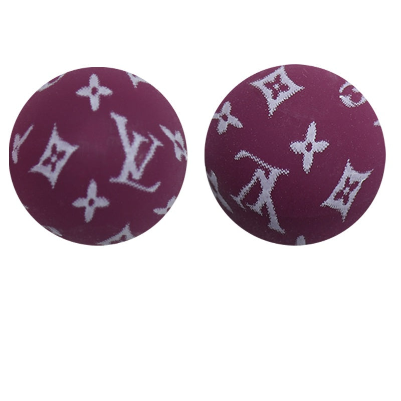 50pcs 15mm LV Silicone Beads Printed Design 8