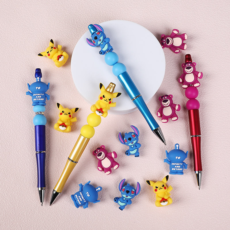 20Pcs Silicone 3D Focal Beads Yellow Mouse Round Cheeks Lightning Tail Blue Alien Character Large Ears Purple Bear Lying Pose 9