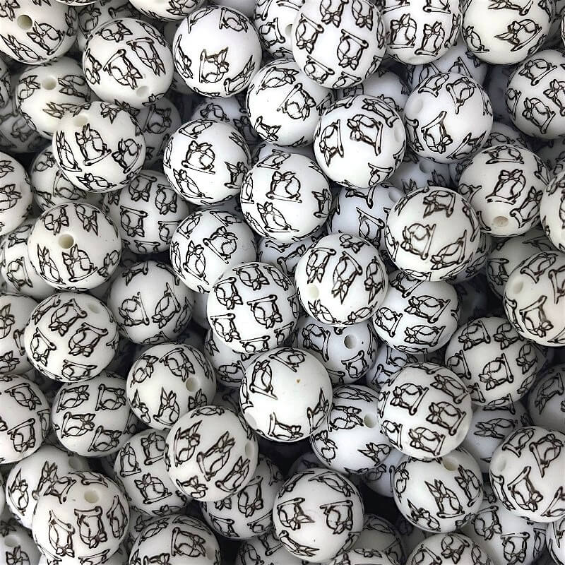 50pcs 15mm Bow Baseball Print Silicone Beads
