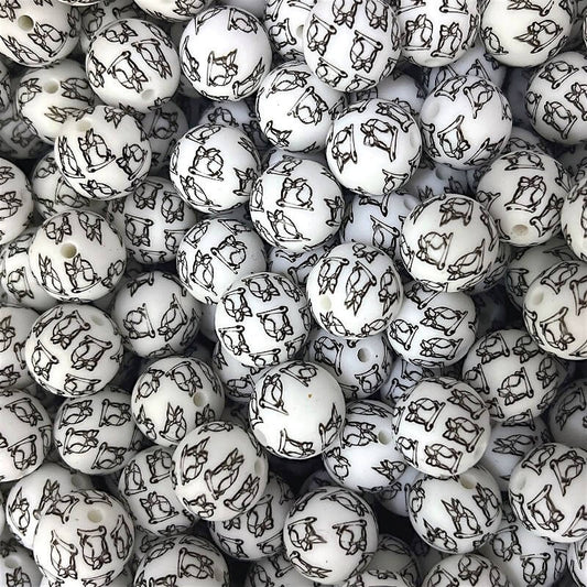 50pcs 15mm Bow Baseball Print Silicone Beads