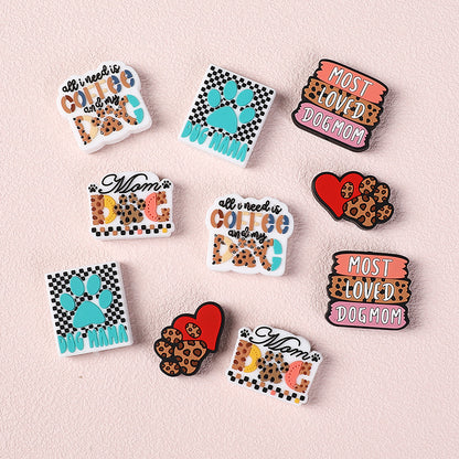 Silicone Focal Beads Leopard Dog Mom Series with Text and Paw Prints 2