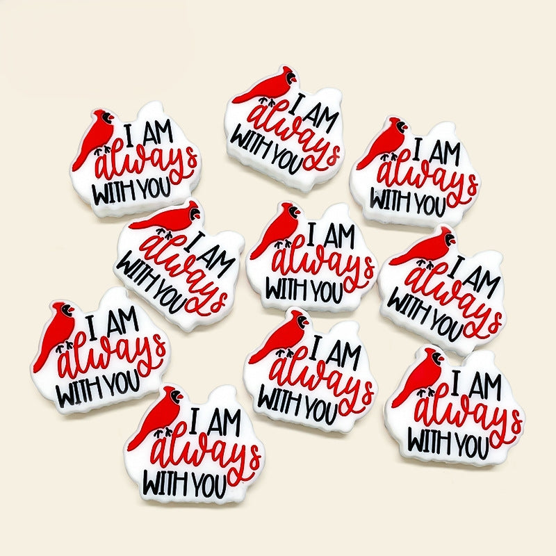 20Pcs Silicone Focal Beads Parrot Animals With Printed Text I AM ALWAYS WITH YOU