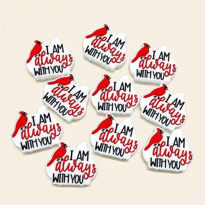 20Pcs Silicone Focal Beads Parrot Animals With Printed Text I AM ALWAYS WITH YOU
